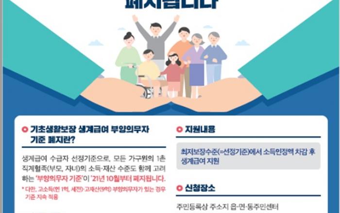 올해 10월부터 ‘기초생활보장 생계급여 부양의무자 기준’ 폐지