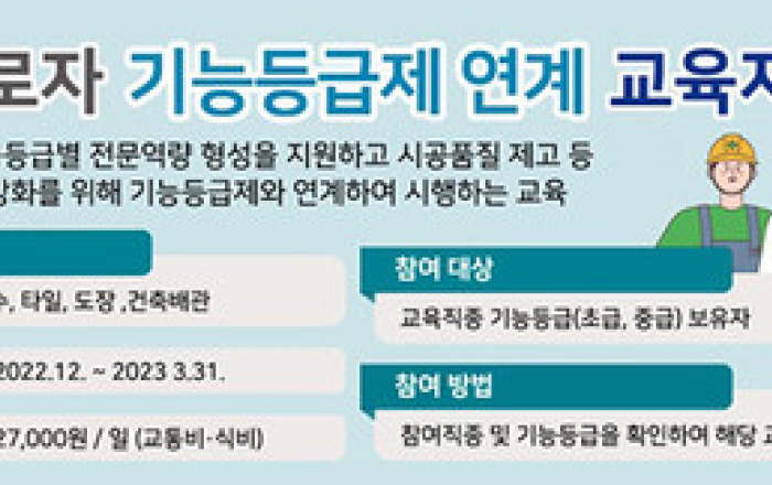 건설근로자 1만 명 상해사망 등 단체보험 무료 가입 지원
