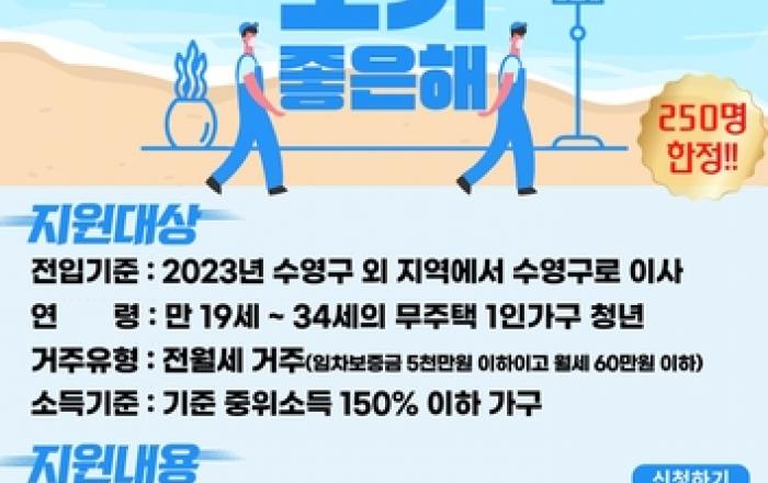 수영구, 1인 가구 청년 이사비용 지원