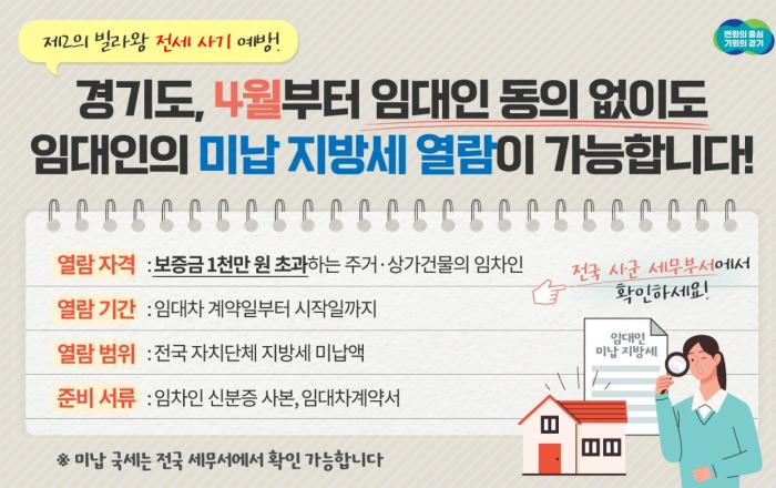 경기도, ‘제2빌라왕’ 막기 위한 임대인 미납 지방세 열람 시행