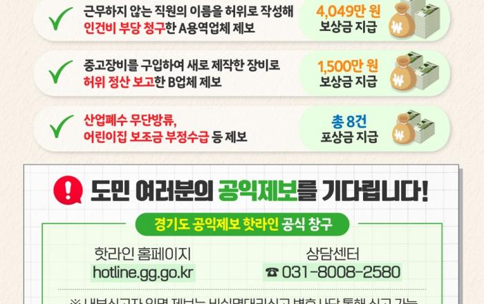 경기도, 부패행위 공익제보 내부신고자에 보상금 5,549만 원 지급