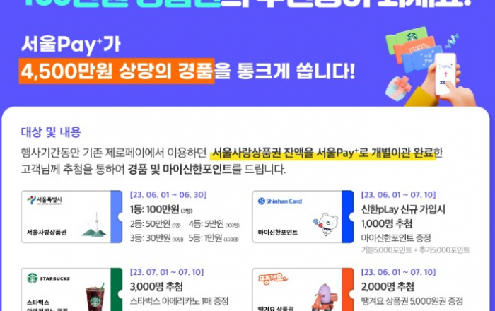 제로페이 서울사랑상품권 서울페이로 옮기면?…추첨 통해 서울사랑상품권 최대 100만원 지급