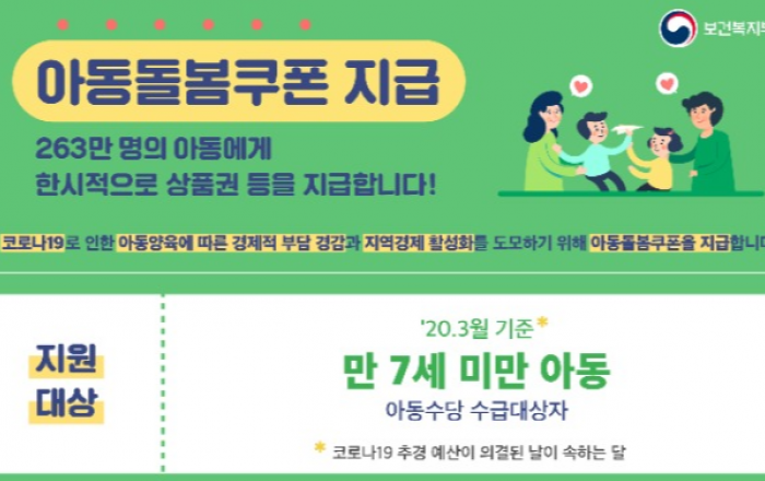 200만 아동 양육 가구에“아동돌봄쿠폰”지급