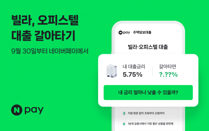 빌라·오피스텔 주택담보대출까지 네이버페이서 갈아탄다...업계 최다 수준인 8개 은행에서 비교 가능해