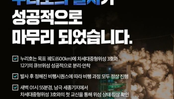 한국형발사체 '누리호' 4차 발사 성공…