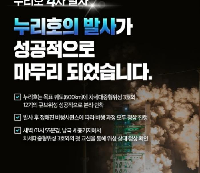 한국형발사체 '누리호' 4차 발사 성공…