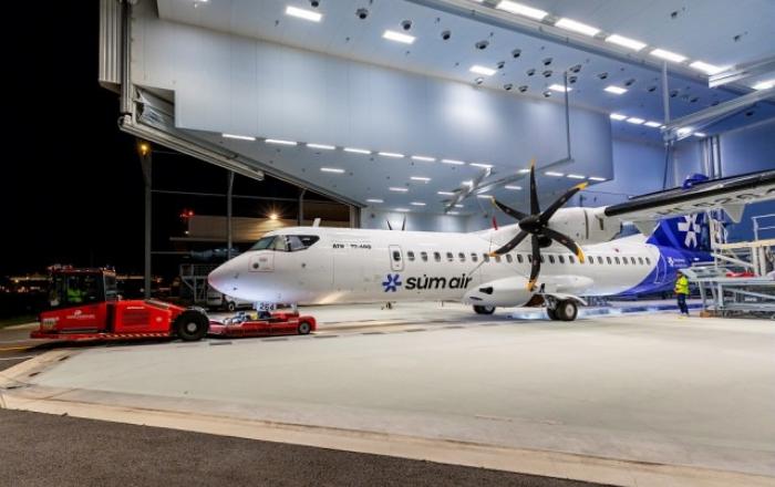 ATR 72-600 신조기를 국내 첫 도입하는 섬에어, 로고·심볼 등 도색 마친 섬에어 1호기 공개